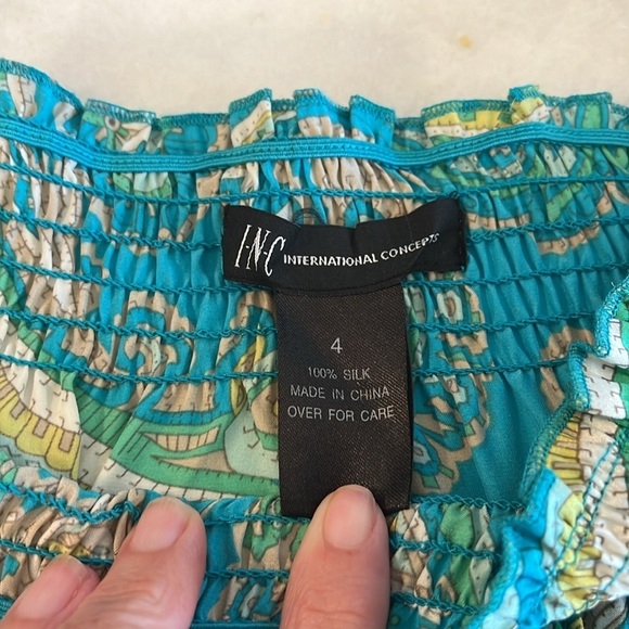 NWOT Inc International Women’s Silk Shirt Size 4 Ruched Off Shoulder - Picture 4 of 6